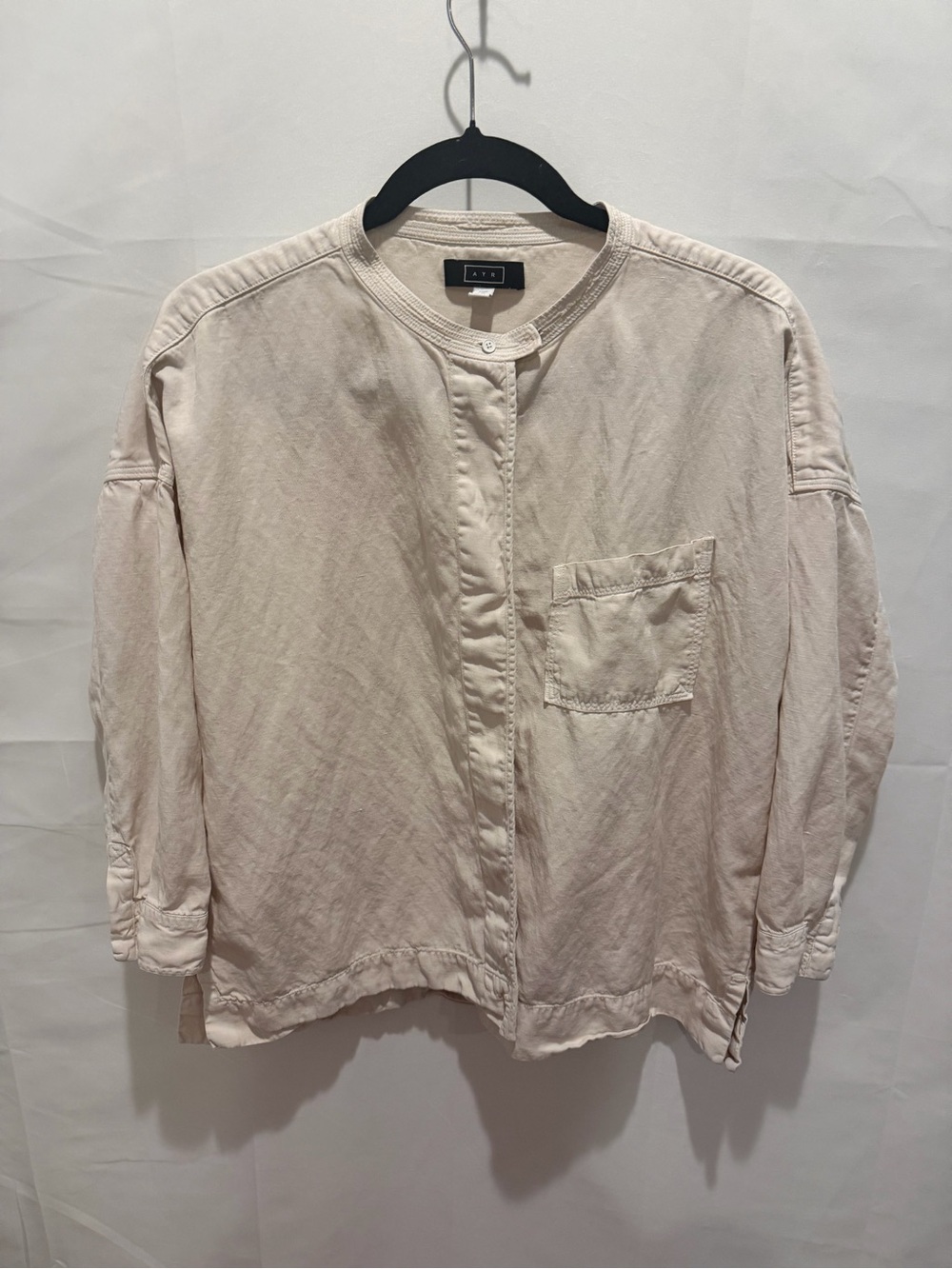AYR Cream Collarless Lightweight Shirt Jacket 3/4 sleeves. Size XS.quiet luxary